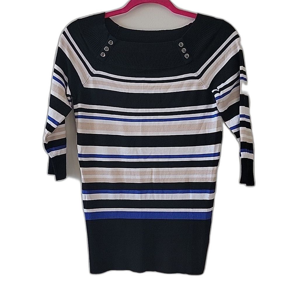 White House Black Market Black White Stripe Off Shoulder Sweater Size S Coastal